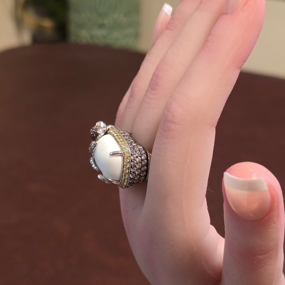 White Onyx Sterling Silver Monkey Ring - image 4